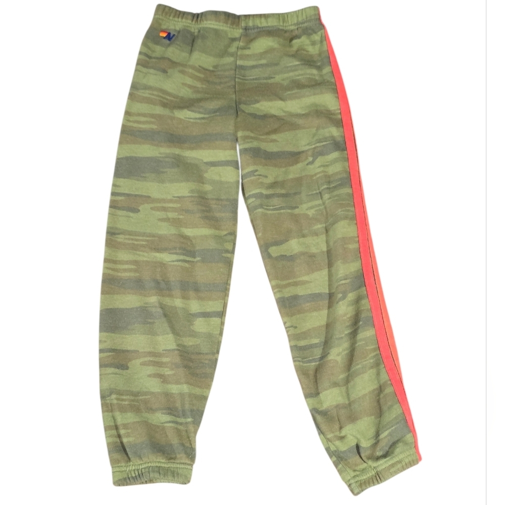 Aviator Nation Olive Green Camo Joggers with 5 Rainbow Side Stripe Youth Size 14 - Picture 2 of 6